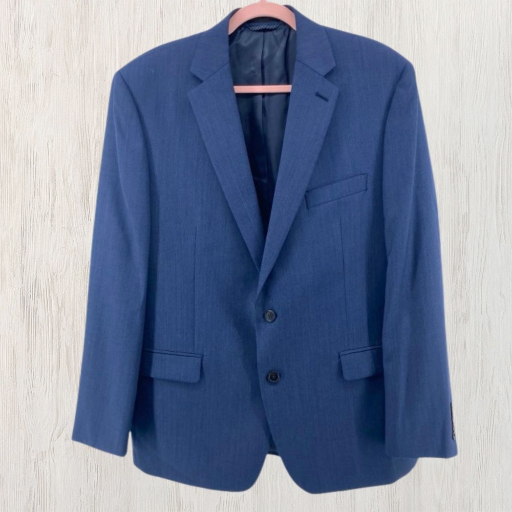 Ralph Lauren Lauren‎ Blue Wool Blend Sport Coat 44R  Classic Blazer Stretch